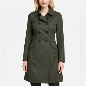 Ann Taylor Olive Green Double Breasted Trench Coat Women’s XS